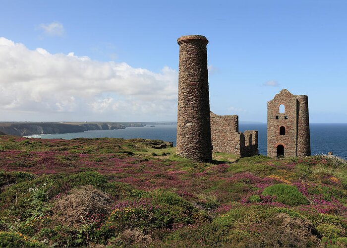Heather Greeting Card featuring the photograph Ruin Of Wheal Coates Tin Mine, Near St by Anthony Collins