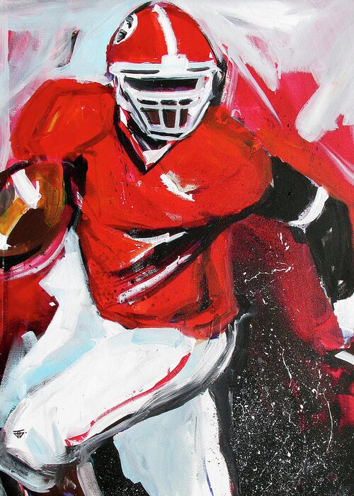 Uga Football Greeting Card featuring the painting Run For It by John Gholson