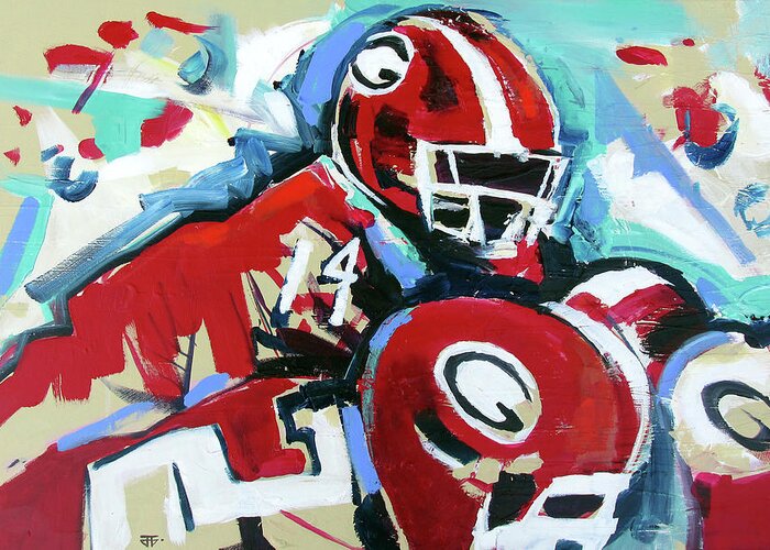 Uga Football Greeting Card featuring the painting Run The Play by John Gholson