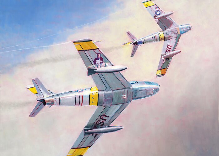 Aviation Greeting Card featuring the painting Sabre Dance by Douglas Castleman
