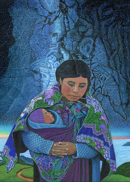 Mayan Madonna And Child Greeting Card featuring the painting Sacred Bond by James Neafsey