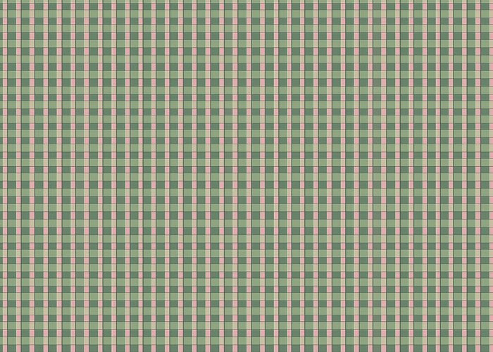 Green Greeting Card featuring the digital art Sage and Pink Checkerboard by Lisa Blake