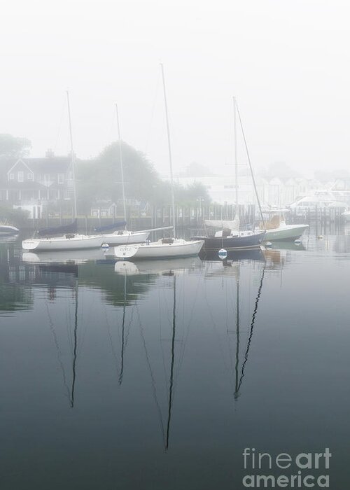 Sailboat Greeting Card featuring the photograph Sailboats in Early Morning Fog at Falmouth Harbor by Mark OConnell