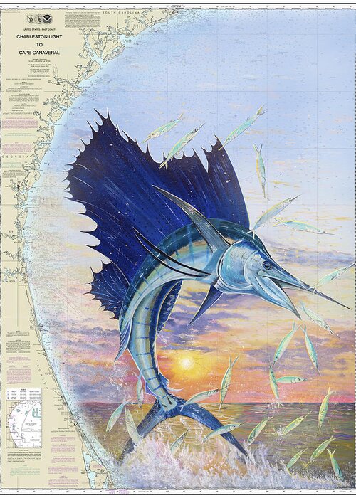 Sailfish Greeting Card featuring the painting Sailfish Chart by Mark Ray