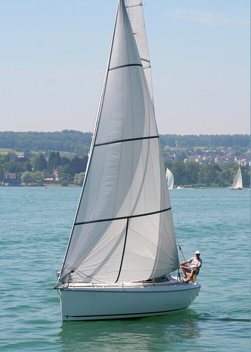 Curve Greeting Card featuring the photograph Sailing Boat On Bodensee Lake In Germany by Manu1174