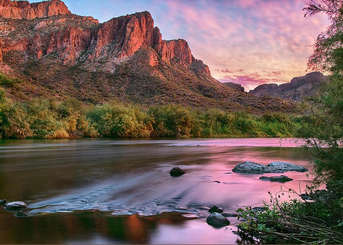 Salt River Greeting Card featuring the photograph Salt River in Pink Sunset by Dave Dilli