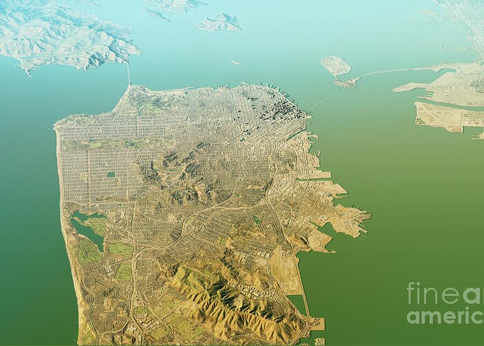 San Francisco 3D Render Topographic Map Aerial View Greeting Card for