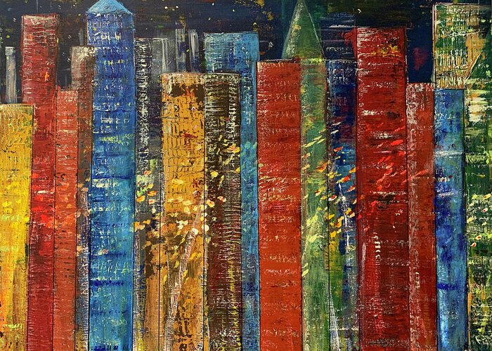 Cityscape Greeting Card featuring the painting A San Francisco Night by Raji Musinipally