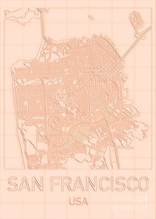 San Francisco Greeting Card featuring the digital art San Francisco Blueprint City Map alt by HELGE Art Gallery