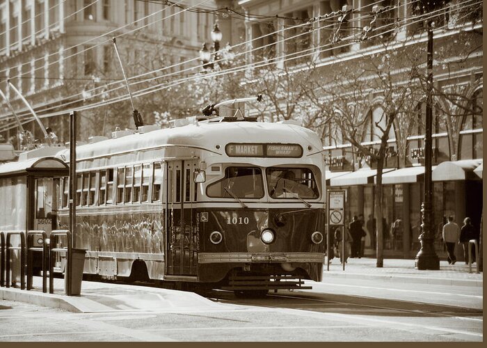 Vintage Streetcar Greeting Card featuring the photograph San Francisco F Line Streetcar by David Smith