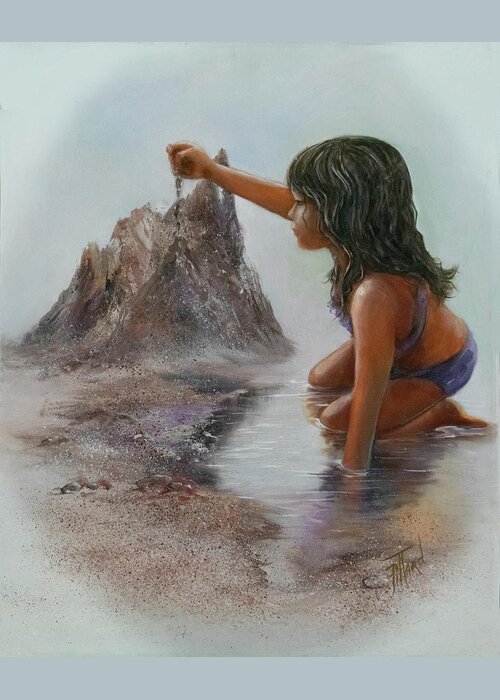 Girl Playing With Sand Greeting Card featuring the painting Sand Dreams I by Lynne Pittard