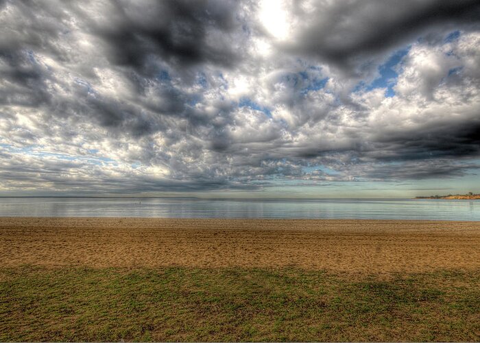 Tranquility Greeting Card featuring the photograph Sandy Beach, Sea And Clouds by Ben Ivory