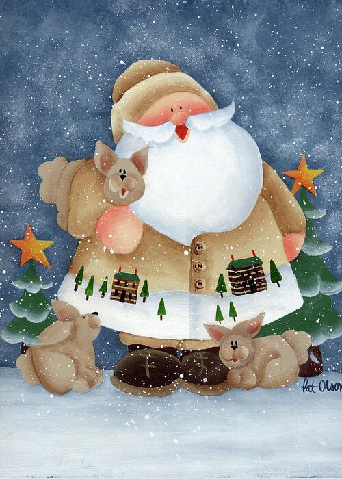 Santa Brown Coat Greeting Card featuring the painting Santa Brown Coat by Pat Olson Fine Art And Whimsy