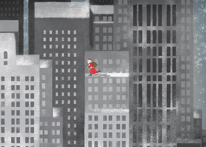 Shadow Greeting Card featuring the digital art Santa Clause Running On A Skyscraper by Jutta Kuss