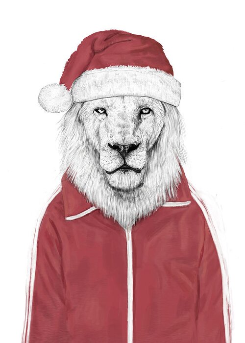 Lion Greeting Card featuring the mixed media Santa lion by Balazs Solti