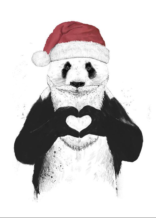 #faaAdWordsBest Greeting Card featuring the mixed media Santa panda by Balazs Solti