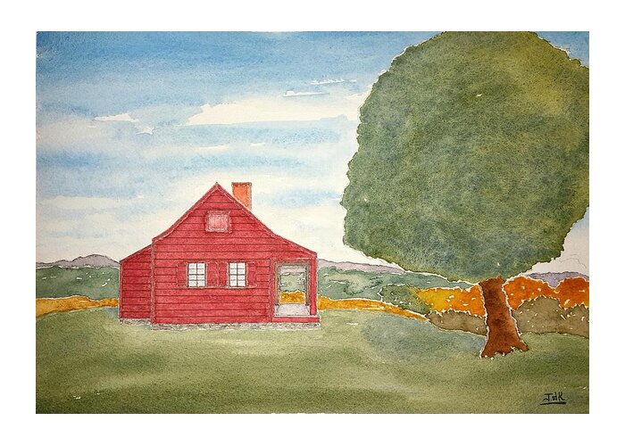 Watercolor Greeting Card featuring the painting Saratoga Farmhouse Lore by John Klobucher