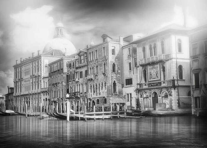Venice Greeting Card featuring the photograph Scenes of The Grand Canal Venice Italy Black and White by Carol Japp