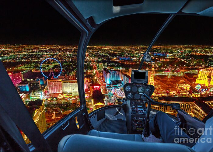 Helicopter Greeting Card featuring the photograph Scenic flight on Las Vegas skyline by Benny Marty