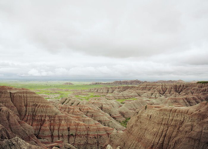 Rock Formations Greeting Card featuring the photograph Scenic View Of Rock Formations At Badlands National Park Against Cloudy Sky by Cavan Images