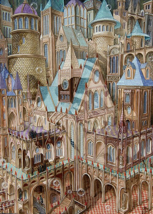 Painting Greeting Card featuring the painting Science City by Victor Molev