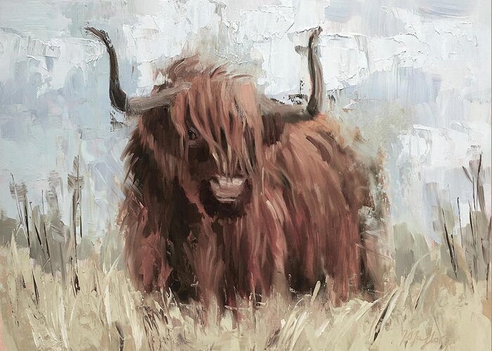 Scottish Highland Bull B Greeting Card featuring the painting Scottish Highland Bull B by Jennifer Stottle Taylor