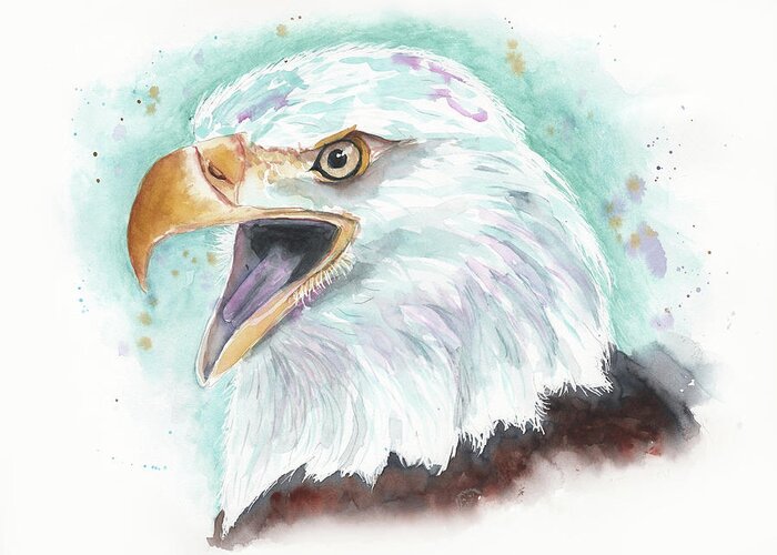 Eagle Greeting Card featuring the painting Screamin' Eagle by Jeanette Mahoney