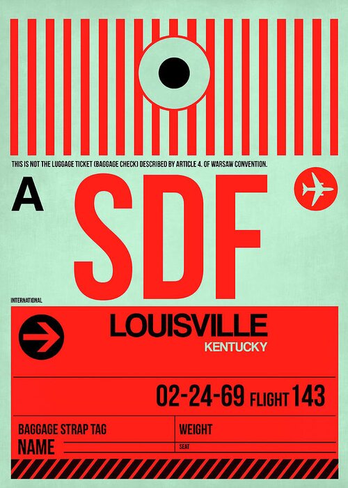 Vacation Greeting Card featuring the digital art SDF Louisville Luggage Tag I by Naxart Studio