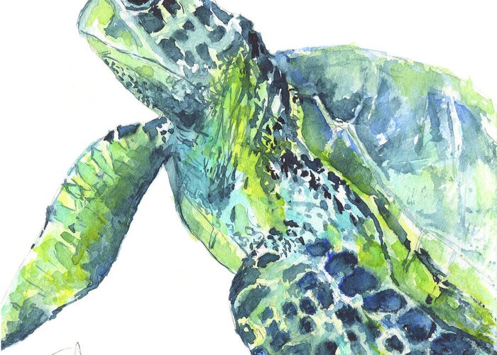 Sea Turtle Greeting Card featuring the painting Sea Turtle No 23 by Claudia Hafner