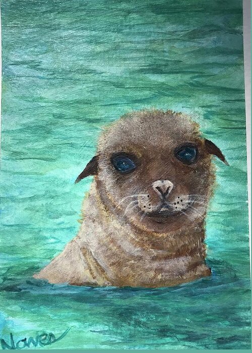 Seal Greeting Card featuring the painting Seal Sweetie by Deborah Naves