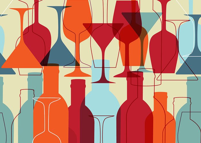 Symbol Greeting Card featuring the digital art Seamless Background With Wine Bottles by Mcherevan