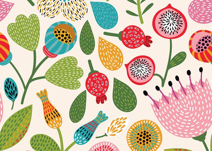 Childish Greeting Card featuring the digital art Seamless Floral Pattern by Tets