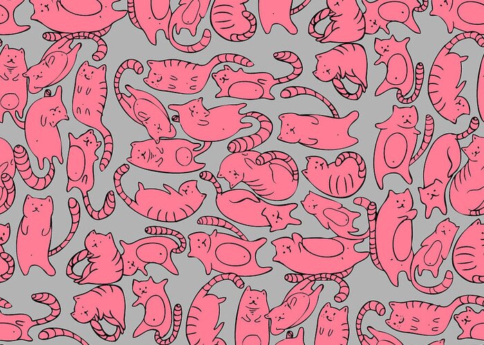 Small Greeting Card featuring the digital art Seamless Pattern With Cartoon Pink Cats by Archiartmary