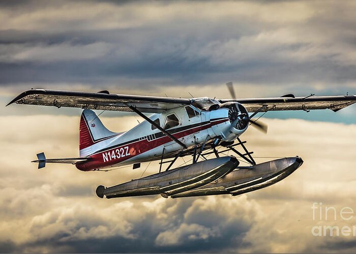 Seaplane Greeting Card featuring the photograph Seaplane in the Anchorage sky by Lyl Dil Creations