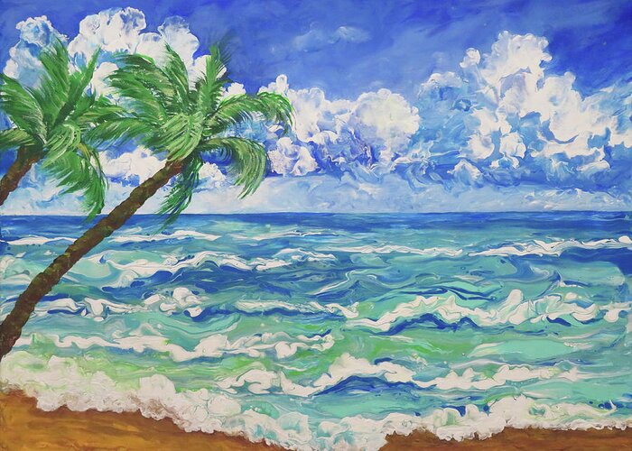 Sea Greeting Card featuring the painting Seashore with Palms by Frances Miller