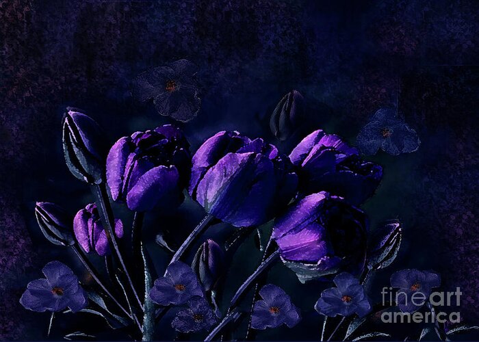 Tulip Greeting Card featuring the digital art Secret Midnight Rendezvous by J Marielle