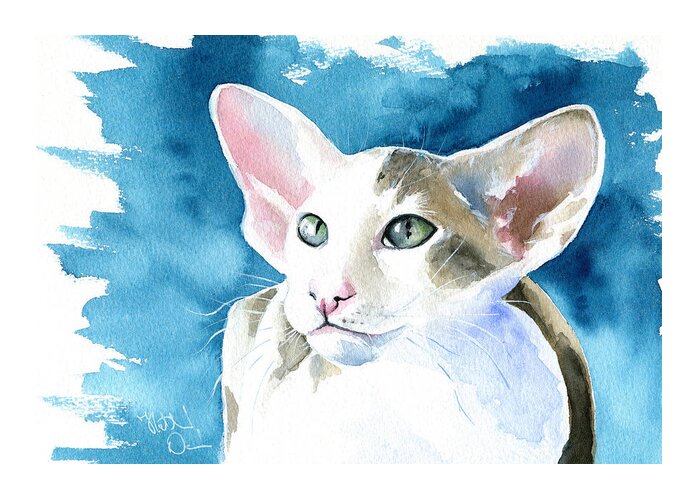 Peterbald Greeting Card featuring the painting Selene Peterbald Cat Painting by Dora Hathazi Mendes
