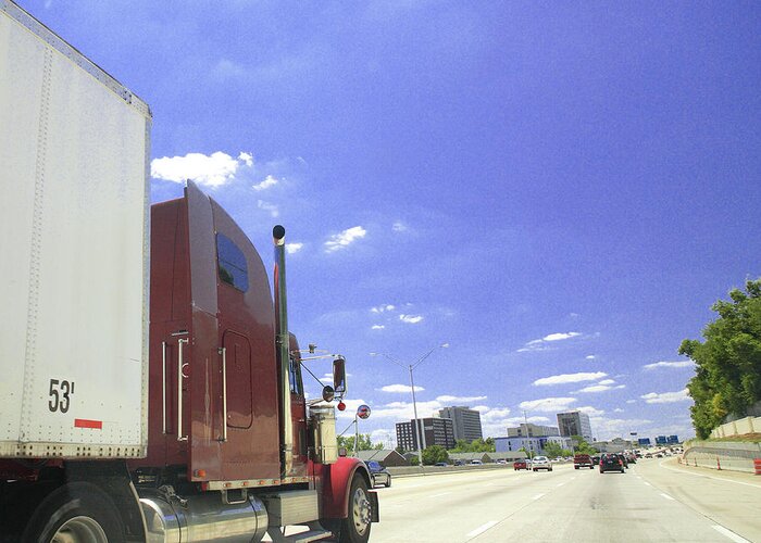 Outdoors Greeting Card featuring the photograph Semi-truck On A Highway by Andre Kudyusov