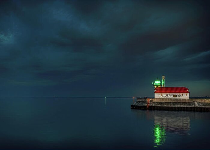 Lighthouse Greeting Card featuring the photograph Serene Twilight by Susan Rissi Tregoning