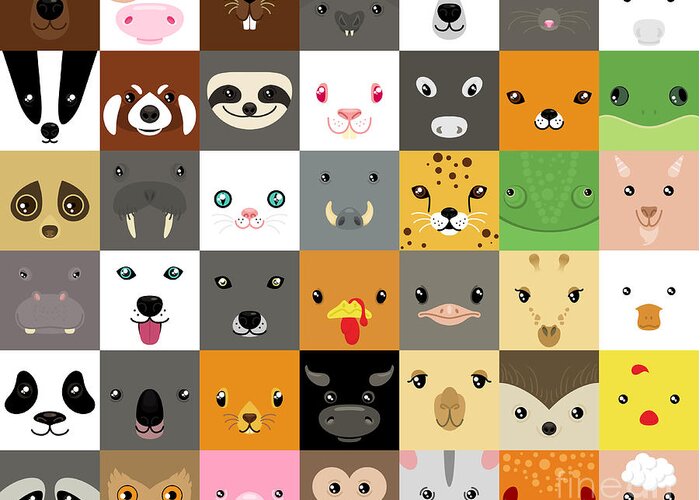Panda Greeting Card featuring the digital art Set Of Cute Simple Animal Faces by Olesia Misty