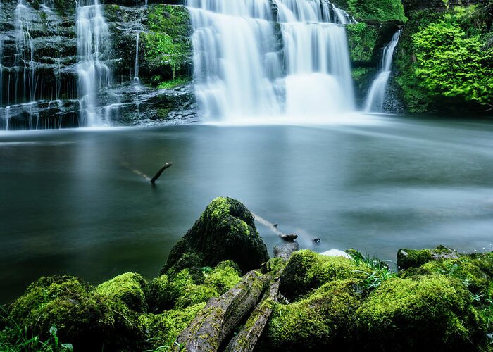 Escape Greeting Card featuring the digital art Sgwd Y Pannwr Waterfall, Waterfall Country, Brecon Beacons, Powys, Wales, Uk by Ben Pipe Photography