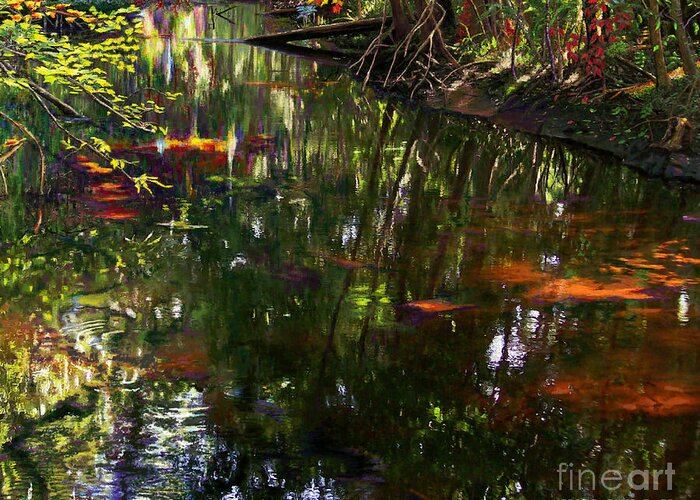 Water Greeting Card featuring the painting Shady River Reflections by Jackie Case