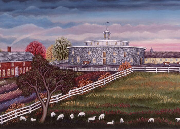 Shaker Round Barn A Greeting Card featuring the painting Shaker Round Barn A by Kathy Jakobsen