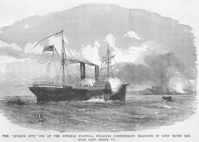 Side-wheeler Greeting Card featuring the painting Ship Quaker City from the Potomac Flotilla by Frank Leslie