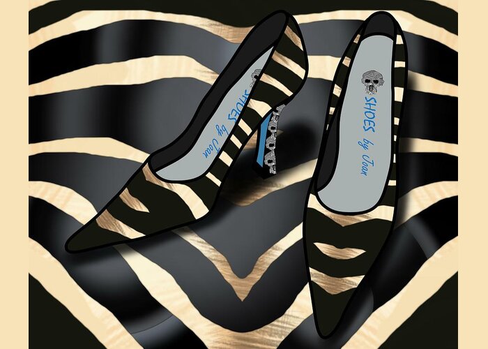 Fashion Greeting Card featuring the digital art Shoes by Joan - Zebra Pattern Pumps by Joan Stratton