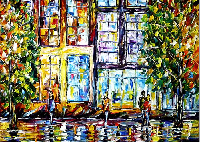 City Life Greeting Card featuring the painting Shop Windows In Big City by Mirek Kuzniar