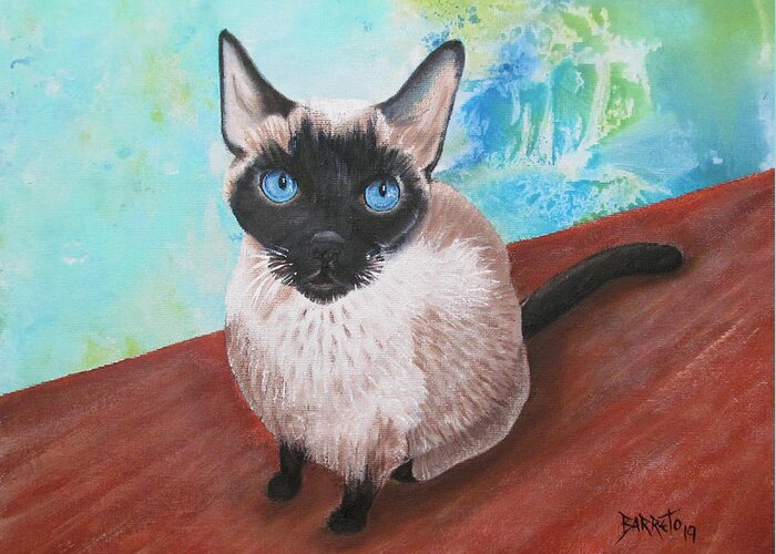 Siamese Cat Greeting Card featuring the painting Siamese Cat by Gloria E Barreto-Rodriguez