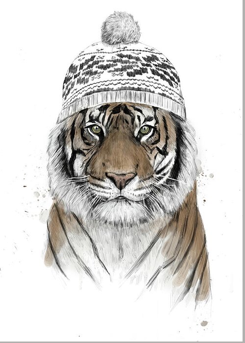 Tiger Greeting Card featuring the mixed media Siberian tiger by Balazs Solti