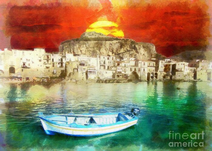 Italia Greeting Card featuring the painting Sicily Sunset by Stefano Senise