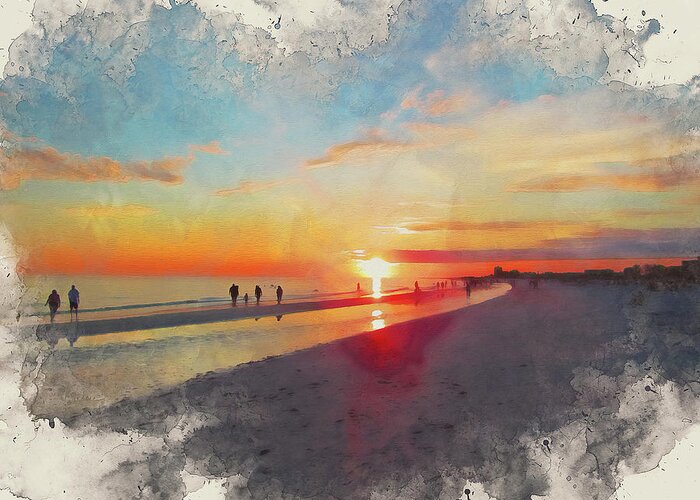 Siesta Key Florida Greeting Card featuring the painting Siesta Key, Florida Sunset - 04 by AM FineArtPrints
